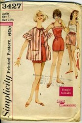 3427 1960s SIMPLICITY RUFFLE TIE BEACH COAT, TOP STRAPS OR NOT, SHORTS SIMPLE PATTERN  14 34